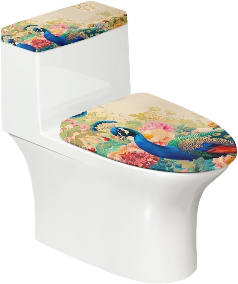 Flashideas Peacock Toilet Lid Covers and Tank Cover Set 2Pcs Toilet Seat Cover and Tank Lid Covers Toilet Lid Cover Set for Bathroom Decor Machine Washable - Image 2